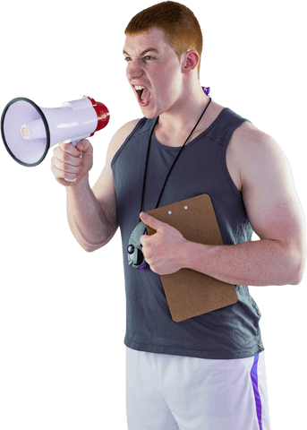 Transparent Fitness Trainer Yelling with Megaphone Motivation - Download Free Stock Videos Pikwizard.com