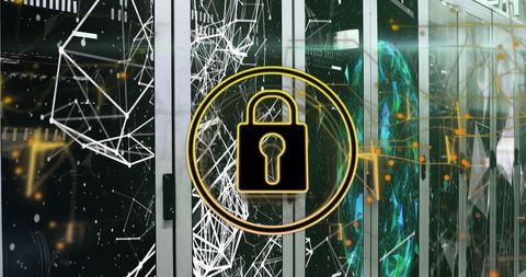 Cybersecurity Icon Against Networked Computer Servers - Download Free Stock Images Pikwizard.com
