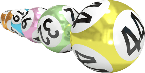 Transparent lottery balls with winning numbers on reflective surface