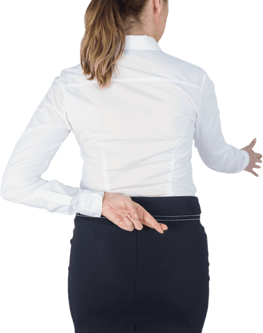 Businesswoman with finger crossed handshake transparent background