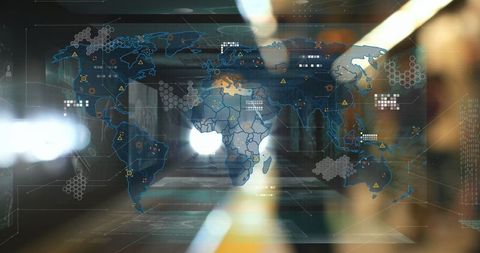 Futuristic holographic world map display interface