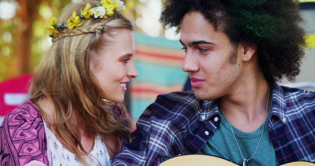 Smiling Couple Enjoying Outdoor Music and Nature - Download Free Stock Images Pikwizard.com