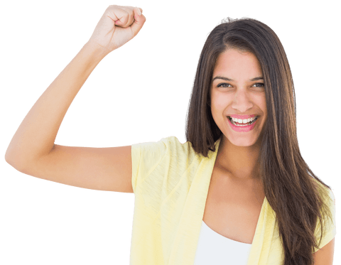 Cheerful Hispanic Woman in Yellow Celebrating and Smiling Transparent - Download Free Stock Videos Pikwizard.com