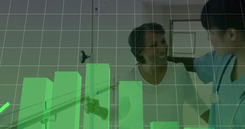 Nurse Assisting Patient in Physiotherapy Session with Progress Chart Overlay