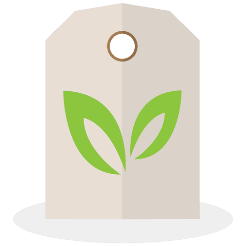 Ecology tag with green plant on transparent background