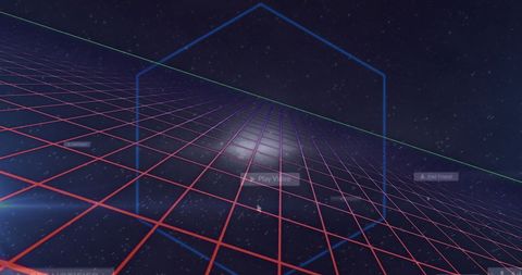 Futuristic digital interface with grid and hexagons