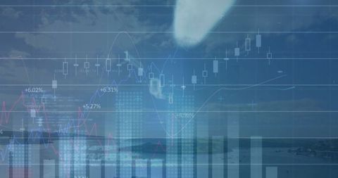 Futuristic Financial Analysis on Scenic Waterfront