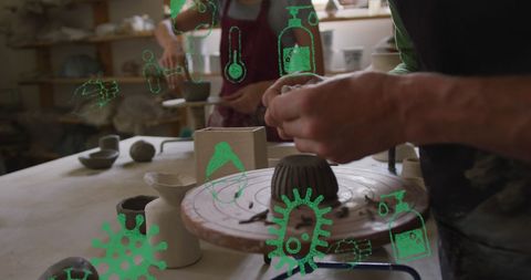 Pottery Class with Safety Precautions During Pandemic Concept