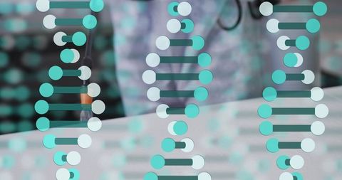 Nurse wearing patterned scrubs and stethoscope using genomics overlay with dna graphics