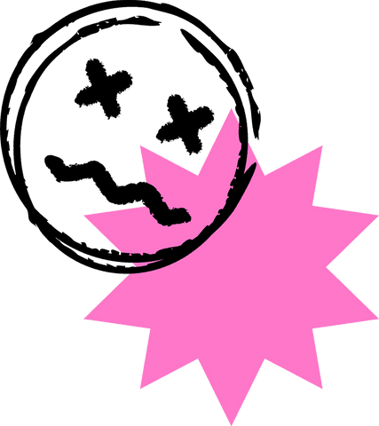 Distressed sketch circle over pink starburst, transparent art