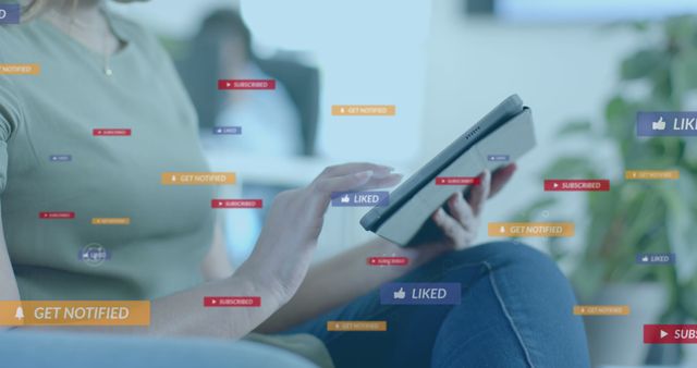 User Engaging with Tablet and Social Media Notifications - Download Free Stock Images Pikwizard.com