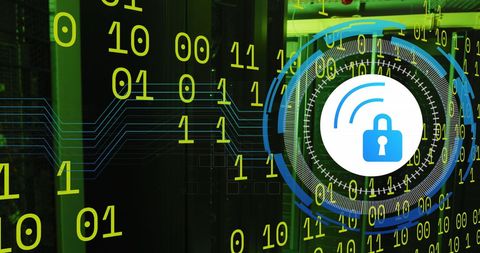 Data Security Icon with Binary Code in Virtual Server Room - Download Free Stock Images Pikwizard.com