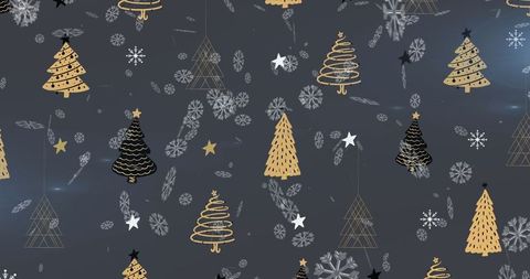 Seamless Christmas Tree Pattern with Falling Snowflakes