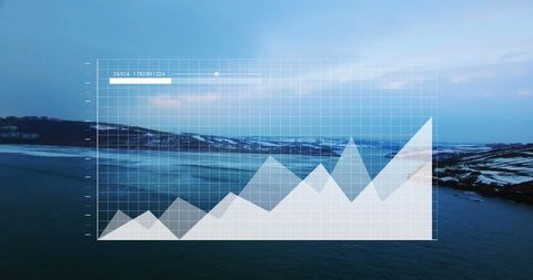 Aerial View of Data Analytics at Dusk Over Water