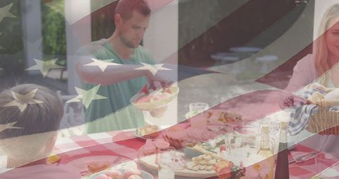 Peaceful Family Picnic with American Flag Overlay Symbolizing Patriotism - Download Free Stock Images Pikwizard.com