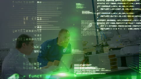 Engineer and Worker Collaborating amid Virtual Data Displays