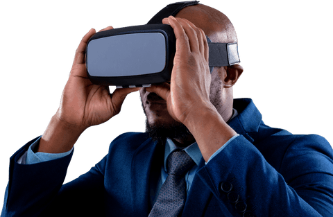 Businessman Engaging with VR Headset on Transparent Background - Download Free Stock Videos Pikwizard.com