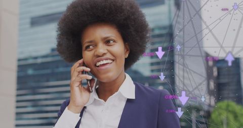 Businesswoman with Smartphone Analyzing Global Data