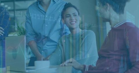 Smiling Professional Analyzing Business Data in Modern Office Setting