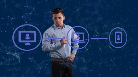 Businessman Interacting with Digital Network Interface