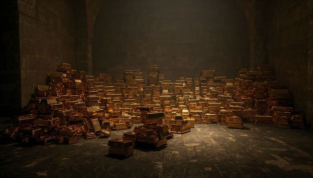 Golden ingots glowing in collapsed underground vault