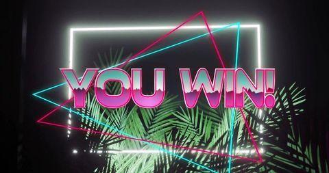 Vibrant tropical neon you win message with geometric elements