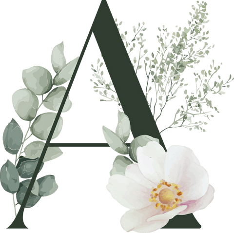 Botanical Letter A with Eucalyptus and Floral Elements Transparent