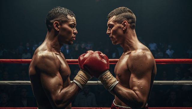Boxers facing off in tense boxing match standoff