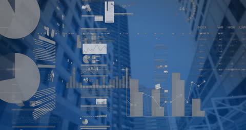 Futuristic Infographic and Business Data Display in Cityscape