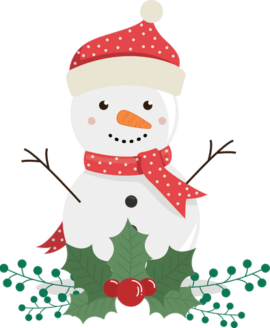Festive Snowman Transparent Illustration with Holly Decorations