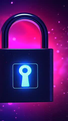 Pulsing Neon Padlock Animation for Cybersecurity Vertical Video Background and App Intros