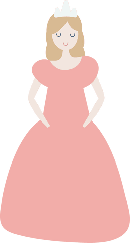 Cartoon princess in pink dress with crown on transparent background