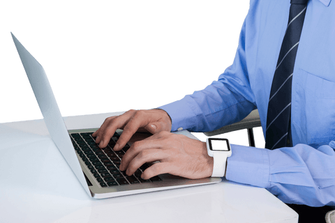 Businessman Typing on Laptop with Smartwatch in Transparent Background - Download Free Stock Videos Pikwizard.com