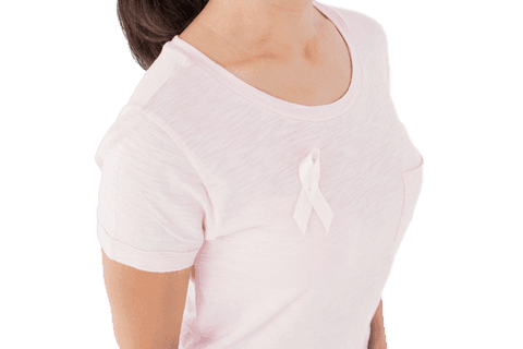 Woman in Pink Shirt with Awareness Ribbon on Transparent Background
