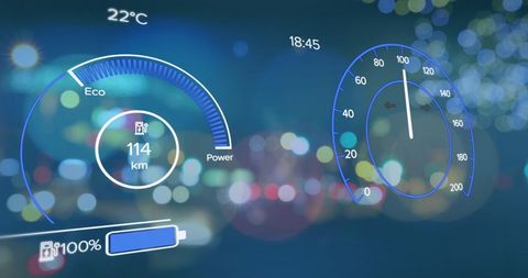 Digital Car Dash Display with Data Overlay in Cityscape - Download Free Stock Images Pikwizard.com