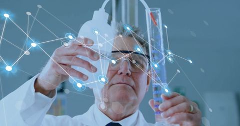 scientist conducting laboratory experiment featuring virtual data connections - Download Free Stock Images Pikwizard.com