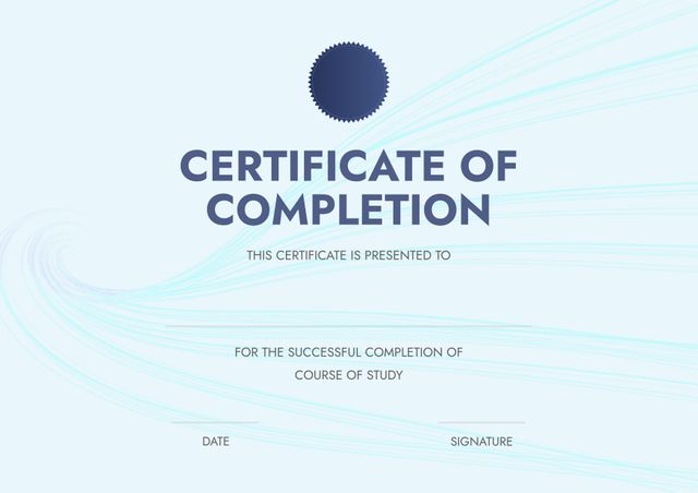 Minimalist Certificate of Completion Template with Blue Accents - Download Free Stock Templates Pikwizard.com