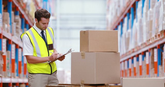 Warehouse Worker Checking Inventory with Clipboard and Boxes - Download Free Stock Images Pikwizard.com