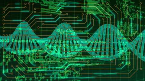 Digital DNA Strand Overlaid with Circuit Codes and Data Streams