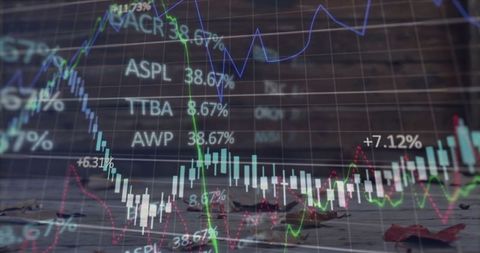 Financial Charts Overlapping with Autumn Leaves, Highlighting Market Data