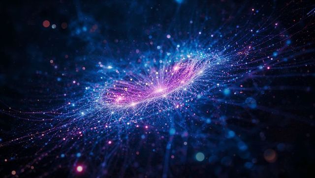 Futuristic digital galaxy with radiating filament clusters