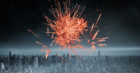 Vibrant Fireworks Display Above Cityscape at Night - Download Free Stock Images Pikwizard.com
