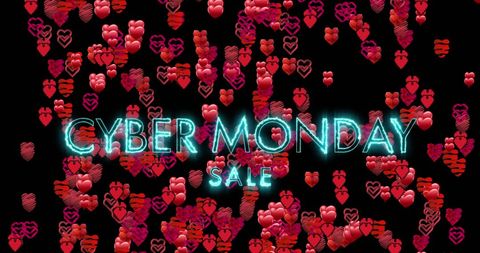 Cyber Monday Sale with Colorful Floating Hearts