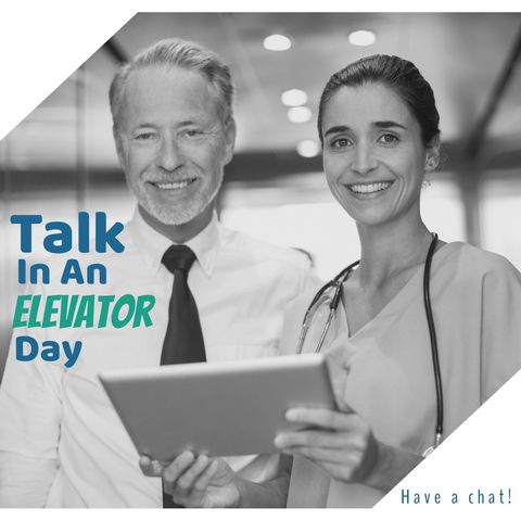 celebrating 'talk in an elevator day' with smiling healthcare professionals - Download Free Stock Templates Pikwizard.com