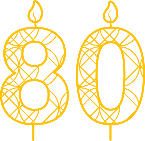 Transparent Yellow 80th Birthday Candle with Pattern Vector Illustration