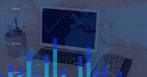 Global Business Analytics Concept with Graphs and World Map Overlay