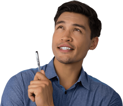 Thoughtful Businessman Holding Pen on Transparent Background - Download Free Stock Videos Pikwizard.com