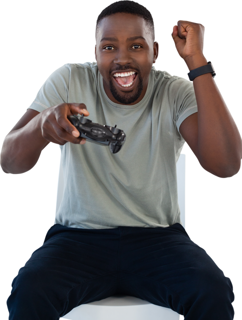 Excited man playing video game holding controller transparent background - Download Free Stock Videos Pikwizard.com