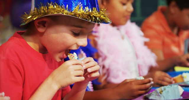 Birthday Celebration with Joyful Children Having Cake - Download Free Stock Images Pikwizard.com