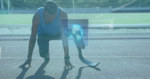 African american paralympic sprinter with digital data overlay